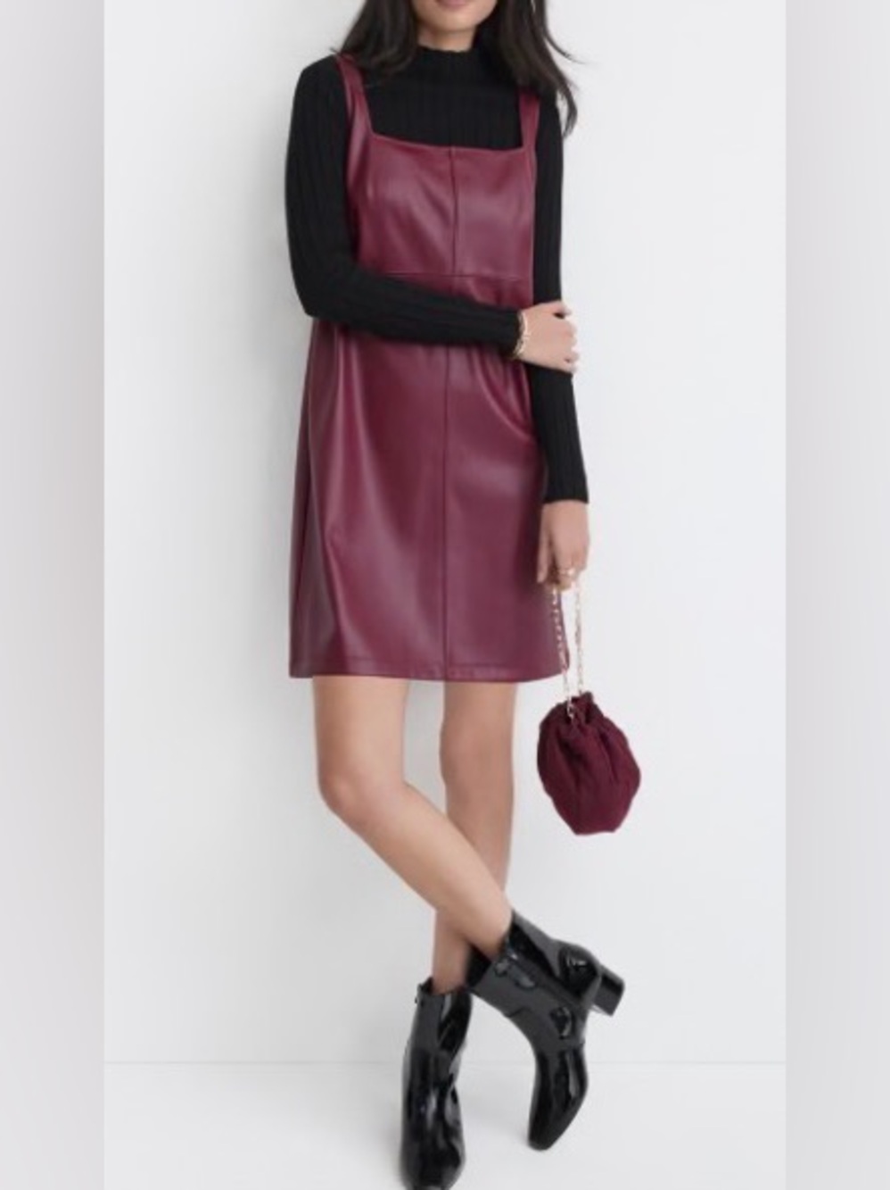 LOFT Sleeveless Vegan Leather Mini Dress in Burgundy: Size 2 (fits like a 4)